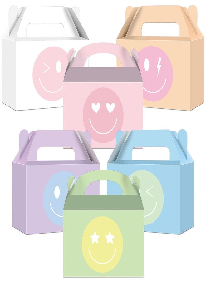 ojustbeok 12Pcs Smile Face Party Favors Preppy Birthday Party Decorations Pastel Smile Face Gift Goodie Boxes Folding Paper Treat Candy Boxes Birthday Wedding Bachelorette Baby Shower Decor Supplies - Image 1